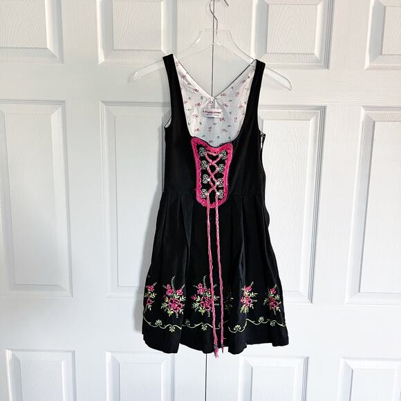Original Steindl Vintage Black Floral Embroidered Dirndl Festival Mini Dress - Picture 1 of 9